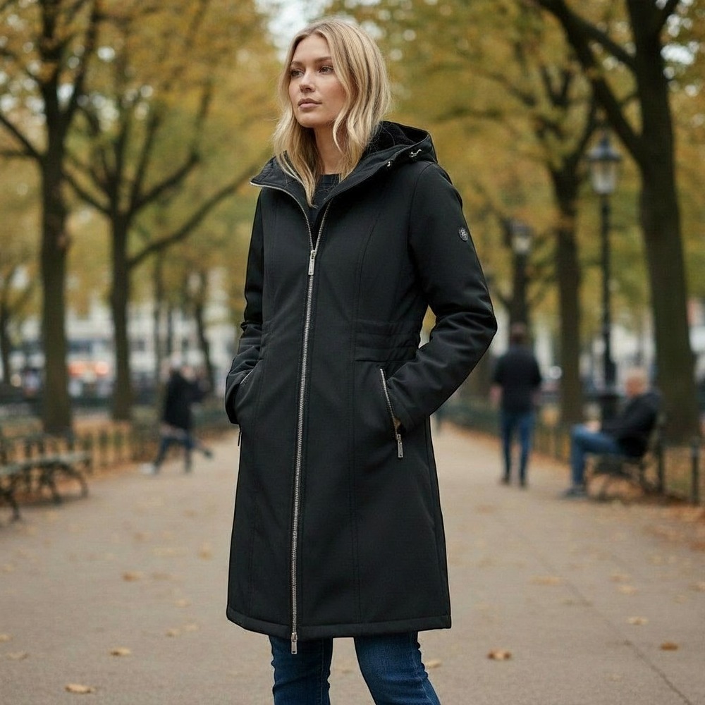 Michael Kors Softshell Parka Women Small Black Excellent Faux Fur Hooded Jacket